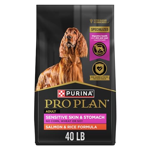 Purina Pro Plan Sensitive Skin and Stomach Dog Food Dry, Adult Salmon & Rice Formula, Digestive Health – 40 lb. Bag