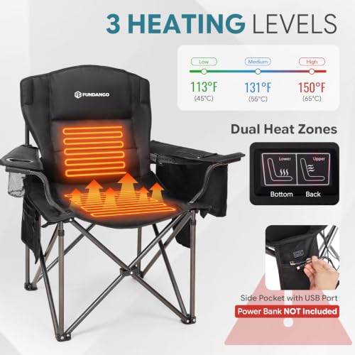 FUNDANGO Silla de Camping Calefactable Plegable para 550 lbs con Puerto USB y Tipo-C miniatura 4