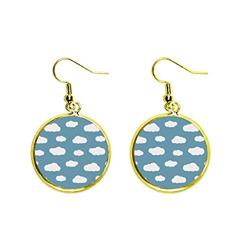 Pendientes de gota dorados con nube blanca y azul cielo para mujer