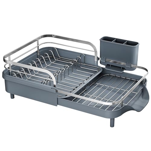 SAYZH Dish Drying Rack - Expandable Dish Rack for Kitchen Counter, Rust-Resistant Dish Drainer with Utensil Holder and Raised Guardrail, Kitchen Organizer for Cup and Bottle (Grey) by SAYZH - Image 9