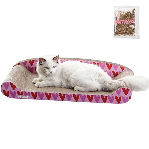 Image of CSR1004A Montego 27.5 inch Coastal Patterned Cardboard Lounge Bed Cat Scratcher with Catnip, Pink /Red