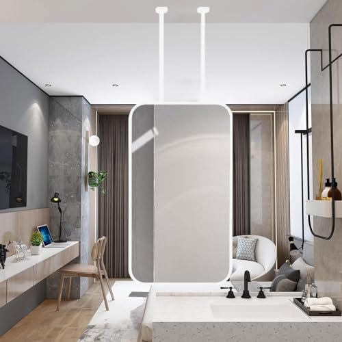 Espejo decorativo simple para hogar o hotel, espejo colgante montado en el techo, claro y práctico, tocador de baño/espejos de maquillaje/afeitado Espejo de vidrio de pared blanco(40cmx70cm)
