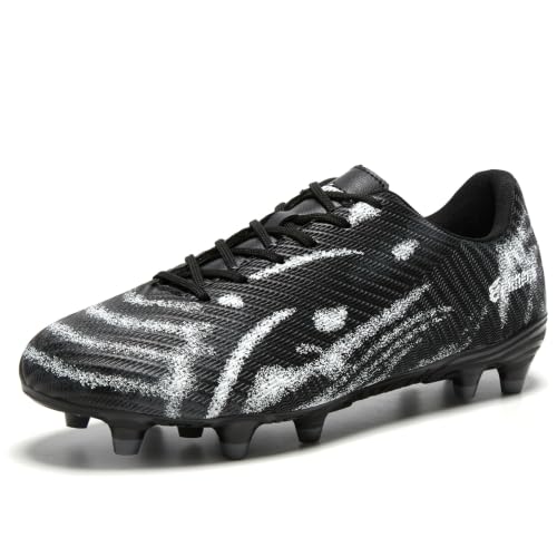 EPIMENO Men's and Women's Soccer Cleats Lightweight Outdoor Rugby Football Shoes Trainning Boots Black/Grey/White