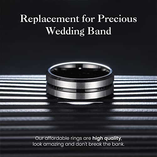 Image of King Will Tungsten Carbide Wedding Band for Men Women-6 /8 /10mm Width Multicolor Available with Grooved Center Wedding Ring Suitable for Work, Gym Comfort Fit Size 4-16