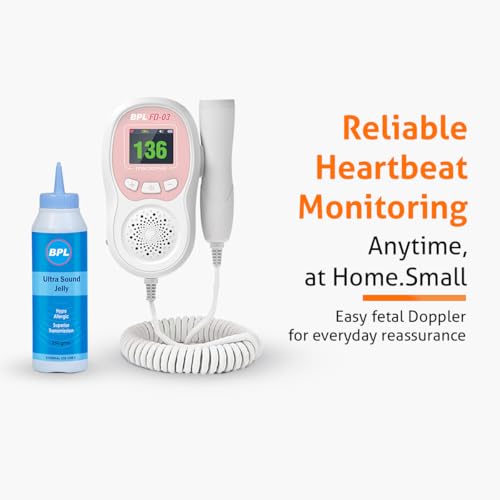 Image of BPL Medical Technologies FD-03 Fetal Doppler Smart Noise Reduction & Heartbeat Detection Machine with Ultrasound Gel |In-Built Speaker for Home and Clinic Use - Pink & White