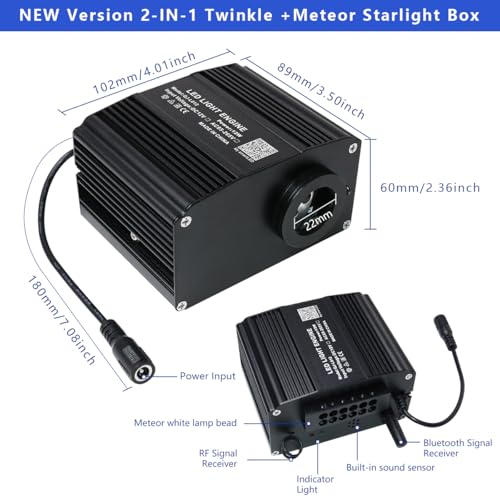Image of AZIMOM 2-in-1 Twinkle Meteor Fiber Optic Starlight Headliner 300pcs 0.03in 9.8ft Twinkle Stars+180pcs Shooting Star Sound Mode APP& Remote Control Starlight Meteor Kits for Car Home Ceiling