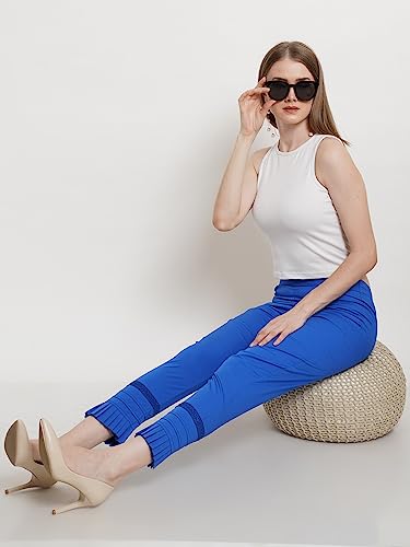 Image of POPWINGS Women Casual White Bottom Lace Cotton Trouser