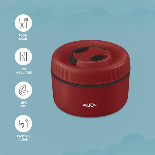 Image of MILTON Snack Box Big I Inner Steel, PU Insulated 510 ml I Leak Proof with Air Vent I Lunch Box for Office Use, School I Maroon