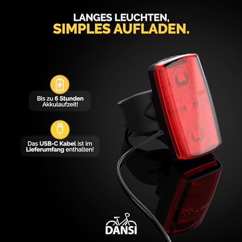 Fahrrad Rücklicht mit Bremslicht DANSI LED – StVZO zugelassen, wiederaufladbar