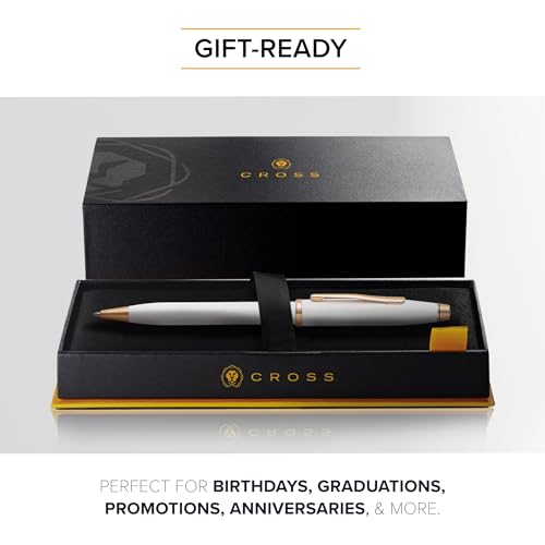 Image of Cross Century II Pearlescent White Refillable Ballpoint Pen - Medium Point, Black Ink, Presented in a Luxury Gift Box
