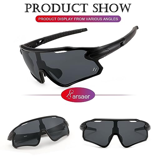 Karsaer Sports Cycling Sunglasses B5116, Black Black Frame & Grey Lens - Image 3