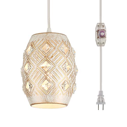 YLONG-ZS Hanging Lights with Plug in Cord, Boho Plug in Pendant Light 16 FT Cord, White Crysta Hanging Pendant Light Dimmable for Bedroom,Living Room,Dining Room,Corner YL22-White-1