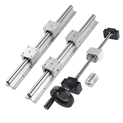 CNCYEAH Lot de 2 rails linéaires SBR16-500 mm et 1 jeu de vis à billes SFU1204-500 mm avec roue manuelle BK10 / BF10 CNC Rail de guidage pour imprimante 3D CNC