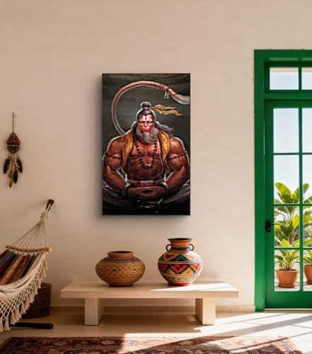 Image of SAF Lord Hanuman Meditation Wall Poster | Powerful Bajrangbali Yogic Art Print | Premium Sparkle Laminated Waterproof Vinyl Poster | Unframed Spiritual Wall Decor 12 x 18 inch