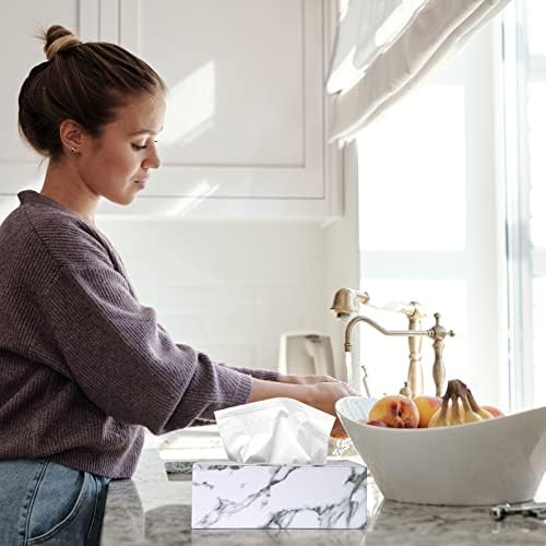 Tissue Dispenser Rectangular Tissue Holder PU Leather Facial Tissue Box for Home Office Restaurant, Marble