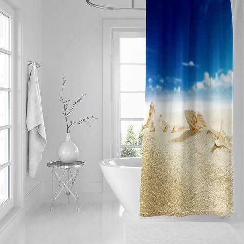 Rideau de douche en tissu polyester bleu et beige de qualité supérieure 120x180 - 4