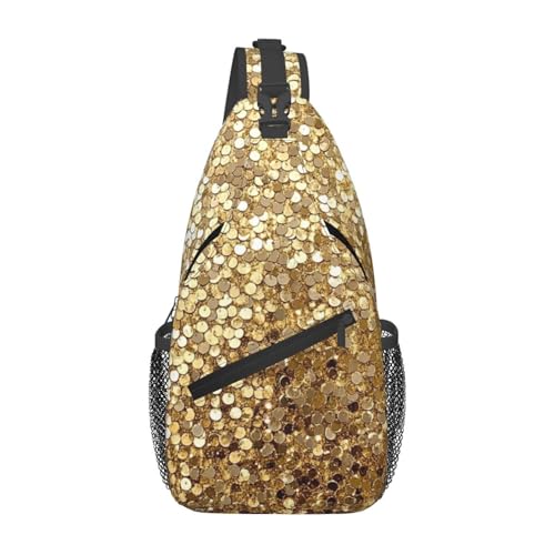 Image of XOPEKVLAWM Cross Chest Bag Sling Backpack Gold Sequin Sparkle Sling Bag Crossbody Shoulder Bag Travel Hiking Daypack