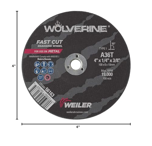 Image of Weiler 56163 4-Inch Cutting Wheel, Wolverine AO Steel /Metal Fast Cutting, Value Snagging, 1 /4 inch A36T Type 1 3 /8 inch Arbor (Pack of 10)