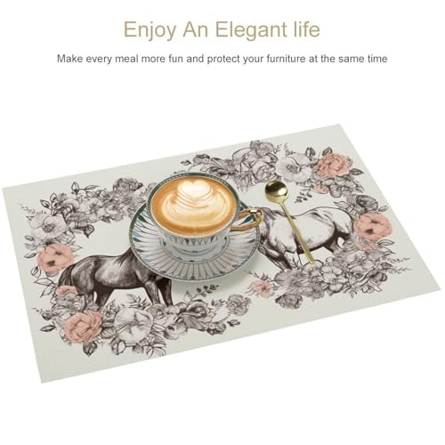 Set de table fleur et cheval idéal pour repas en terrasse et table de salle à manger - 4