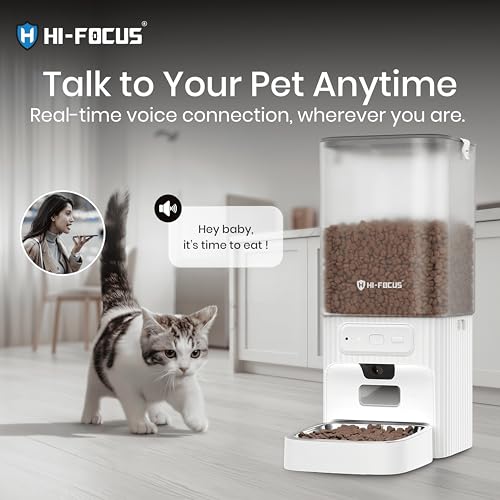 Image of Hi Focus 7L Automatic Cat Feeder with Camera, 5G WiFi Smart Pet Feeder for Cats & Dogs, 1080P HD Night Vision, App Control, 2-Way Audio, Voice Recording, 1-15 Meals, Jam-Free Dispenser