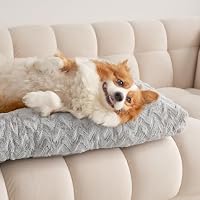 EHEYCIGA Hundebett Kleine Hunde Waschbar, 90x58cm, Hundekissen Flauschig für Kleine Hunde, Kuschelig Umkehrbare Hundematte mit Kunstpelz und Kunstleinen, Creme – Ansicht 8