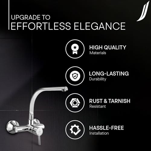 Image of Jaquar Wall Mounted Single Lever Sink Mixer with Swinging Spout on Upper Side, Connecting Legs & Wall Flanges, Stylish & Durable Faucet for Kitchen & Bathroom, Sliver - (Chrome Finish)