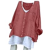 Peasant Blouses for Women V Neck Casual Summer Cotton Gauze Tops Womens Plus Size Tunic Peasant Top Boho Hippie Lightweight Breathable Vacation Beach Linen T Shirts Button Down Shirts