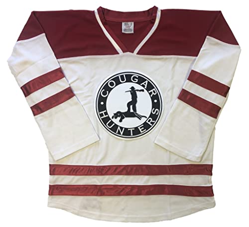 Red/White Cougar Hunters Jerseys - We are Ready to Customize with Your Name and Number (White, Adult Goalie Cut)