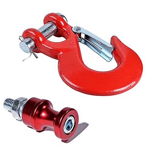 Astra Depot Red Kit Forged Steel Red Clevis Slip Winch Hook 35,000lbs + Holder Stand Mount for ATV UTV Tow Truck 4WD 4x4 with 10