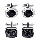 Men’s Cufflinks Set, 2 Pairs Black Crystal Cufflinks, Elegant Stainless Steel Shirt Cufflinks for Weddings, Business & Formal Wear, Gift Set for Men