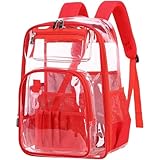 [] クリアリュック 透明 大容量 バッグパック リュックサック 防水 PVC 軽量 ビニール 多機能 レディース プール ビーチ 旅行 アウトドア 通学 通勤 (レッド)