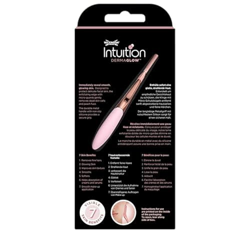 Wilkinson Sword Intuition Dermaglow Maquinilla de Afeitar para Dermaplaning, Ideal para Exfoliar, Perfilar Cejas, Recortar y Depilar el Vello Facial, Color Rosa, 1 Mango y 2 Recambios - imagen 2
