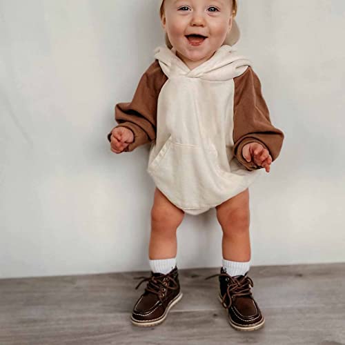 Baby Girl Boy Sweatshirt Romper Fall Clothes Hoodie Pullover Oversized Sweater Shirts Color Block Long Sleeve Onesie Outfit Brown #TOP1