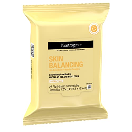 Neutrogena Skin Balancing Micellar Cleansing Cloths Makeup Remover Nourishing Wipes With 100% Plant-Based Fibers, Vitamin E & Pro-Vitamin B5, Paraben-Free, Hypoallergenic, 25 Count #TOP5