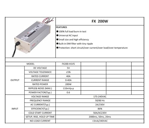 Alimentation 5V LED 200W driver de commutation AC DC 220V 110V convertisseur écran 40A