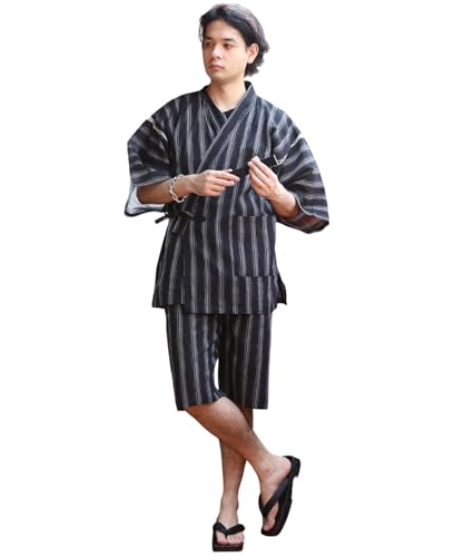 8(eight) (エイト) 甚平 メンズ しじら 浴衣 じんべい シンプル 夏 花火大会に ブラックB L