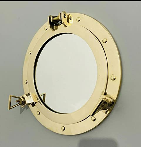 Thor Instruments Brass Polished Porthole Mirror | Pirate's Boat Decorative Mirror | Nautical Maritime Home Decor (24 Inches, Brass Finish) Halloween Decorations Costumes #TOP5