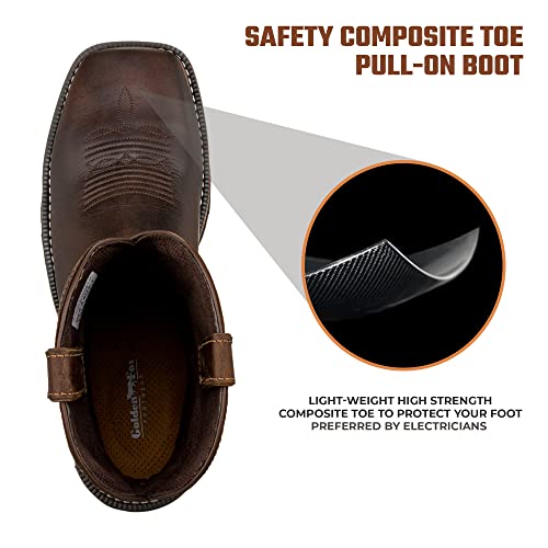 Image of Golden Fox 11 inch Waterproof Square Toe Composite Toe Pull-On Western Work Boot Lightweight Outsole Industrial