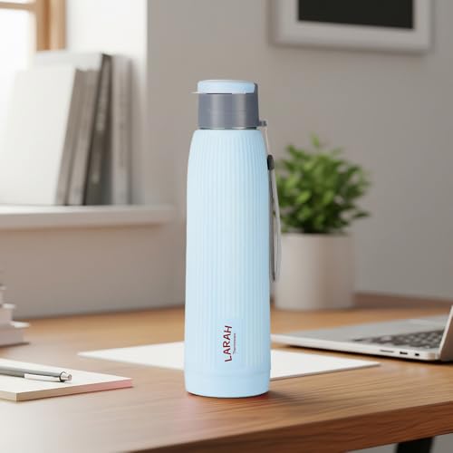 Image of Larah by Borosil 700 ml Lava Sky Blue Stainless Steel Water Bottle | Made in India Pu Insulated Thermoware | Leakproof, BPA Free| Bottle for Office, School, College & Gym, Daily Use | 1 Year Warranty