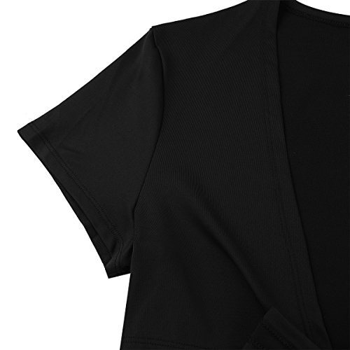 MSemis Women Deep V Plunge Open Front Tie up Short Crop Top Shrug Shirt Black Medium