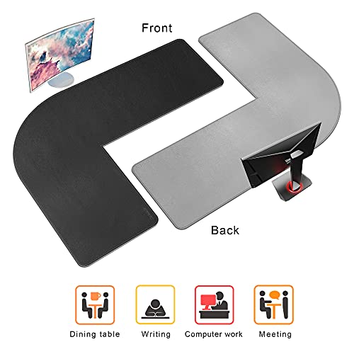 Image of Chihein L-Shaped Desk Pad (49.2 inch+ 49.2 inch) x 15.7 inch, PU Leather Corner Desk Mat, Computer Office Mouse Pad Writing Table Pad for Home Office - Black /Gray