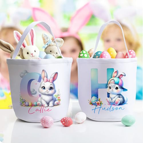 CALLIE Personalized Easter Basket for Kids - Custom Name Canvas Tote with Bunny Design Egg Hunt Bag & Party Favors Organizer4