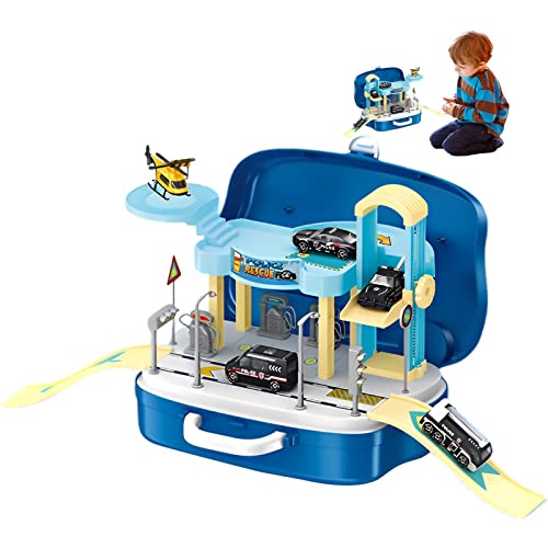 WEITING Jouet de Rampe de Voiture - Jouets Montessori réalistes pour Enfants,Jouets de Piste de Course pour Enfants 2 en 1, Jouet d'aventure en Voiture avec Valise, Voiture de Puzzle, Jouets Cadeaux