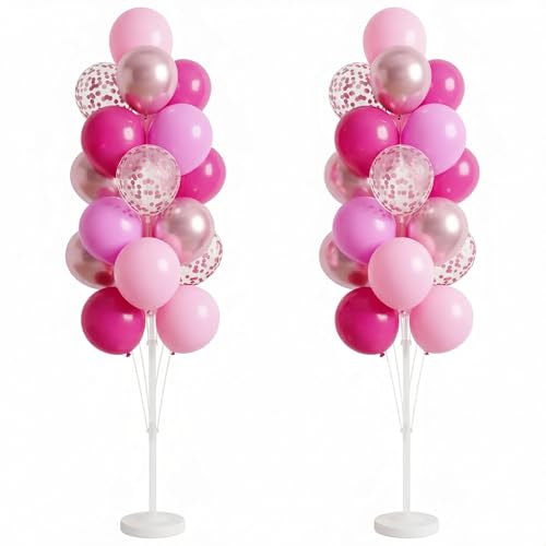 Image of Balloon Column Kit Set of 2 With Balloons Included - Balloon Tower with Stand, Base, and Pole,Backdrop Decoration for Wedding, Baby Shower, Birthday Party (3xMetallic Light Pink)