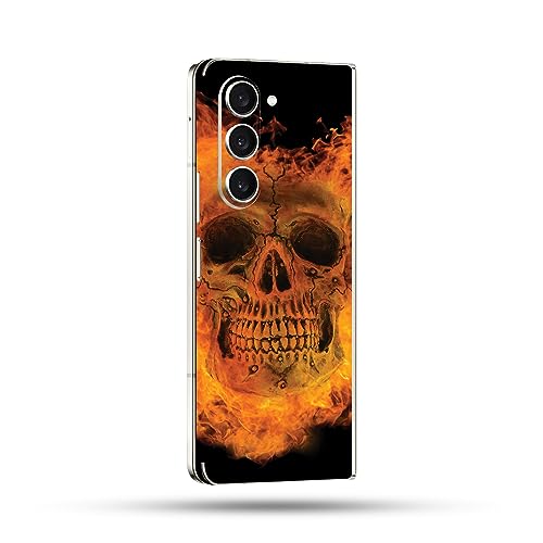 Image of MightySkins Skin Compatible with Samsung Galaxy Z Fold 5 Full Wrap - Fire Skull | Protective, Durable, and Unique Vinyl Decal wrap Cover | Easy to Apply, Remove, and Change Styles | Made in The USA