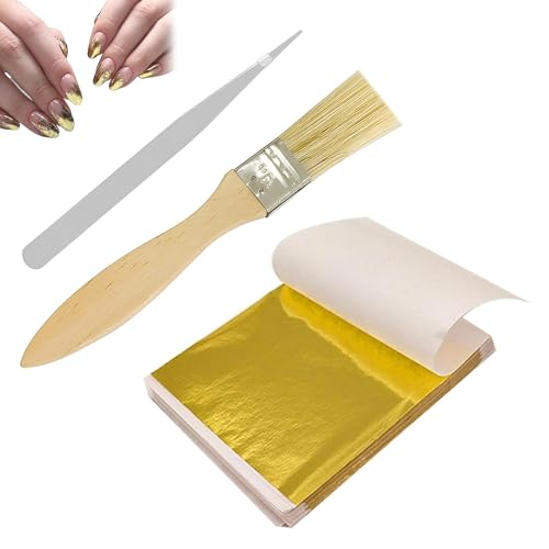 100 Sheets Gold Leaf 100 Sheets Edible Gold Leaf Imitation Gold Leaf Edible for Cakes Gold Paper Gold Leaf Kit with Brush Tweezer Foil Art for Cakes Crafts Resin Art Furniture Canvas Decorating