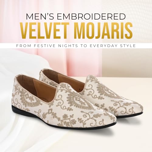 Image of San Frissco Men's Embroidered Velvet Mojaris Casual Slip-On Shoes | Soft Cushioned Footbed Insole with TPR Sole | Stylish Lightweight Jutti Perfect for Party Weddings Festive Season