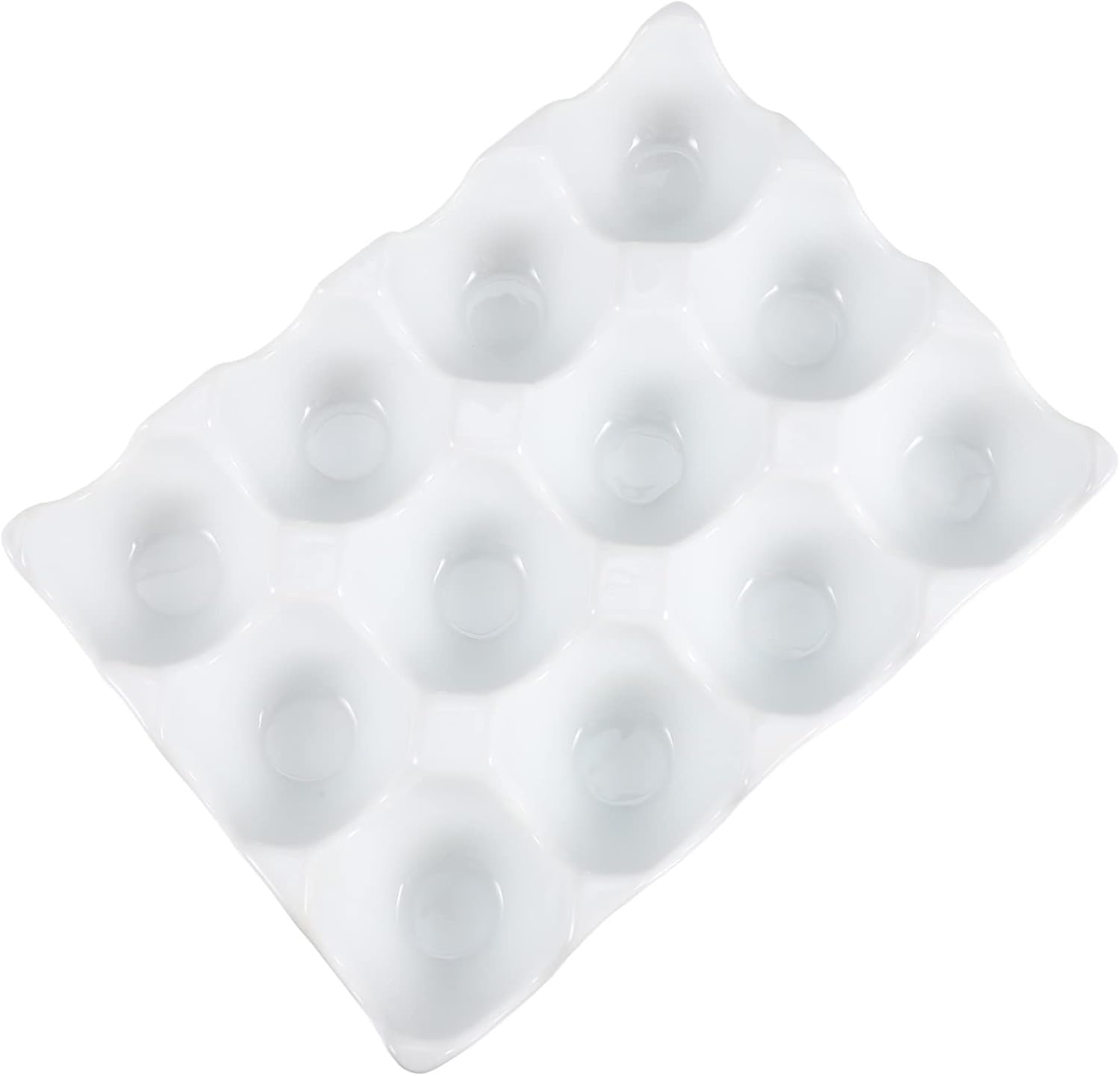 Lurrose Household Ceramic Egg Holder Tray Design for Refrigerator Storage Durable Kitchen Accessory to Keep Eggs Stable and Fresh White Color Easy to Use for Home