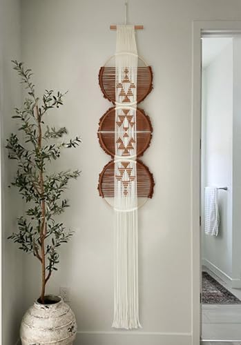 Flber Decoração de parede boho marrom e branco macramê decoração de parede arte de sala de estar art
