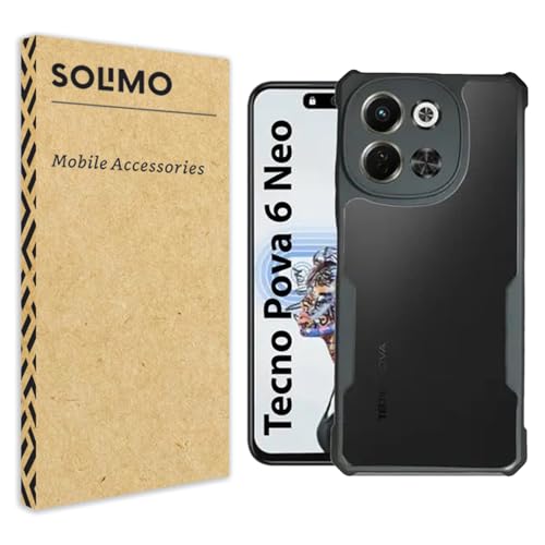 Image of Amazon Brand - Solimo Clear Back Cover Case for Tecno Pova 6 Neo 5G | 360 Degree Protection | Transparent Back Cover Case for Tecno Pova 6 Neo 5G (PC & TPU, Black Bumper)